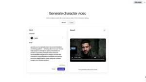 Runway character video generation result with script and avatar preview