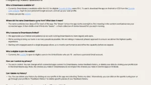 Dreambeans FAQ showing availability for eligible Google AI Ultra users in the United States