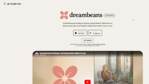 Google Dreambeans official landing page showing the experimental AI story app and waitlist access