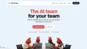 WorkClaw homepage showing AI workers for Slack and Microsoft Teams